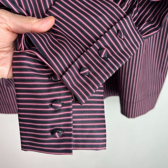 Evidnt Womens Balloon Sleeve Silky Oversized High Neck Blouse Large Navy Red Str - Picture 5 of 9